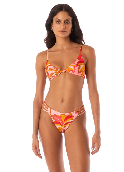 Pink Palms Squinny Low Rise Triple Strap Bikini Bottom