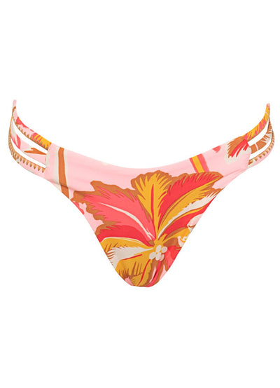Pink Palms Squinny Low Rise Triple Strap Bikini Bottom