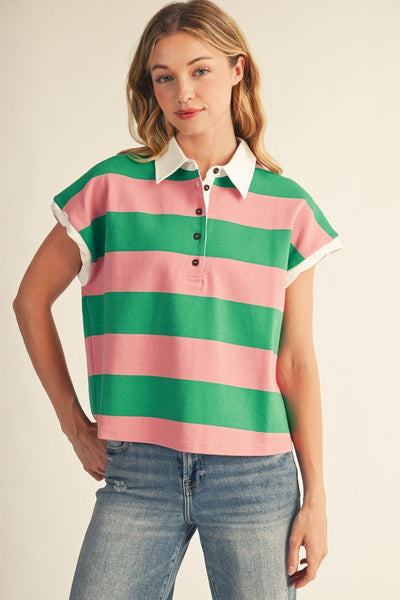 Twisted Sleeve Detail Casual Stripe Top