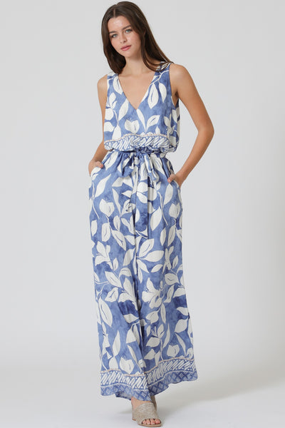 Sleeveless Elastic Waisted Belted Jumpsuit