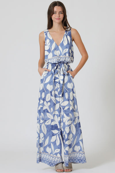Sleeveless Elastic Waisted Belted Jumpsuit