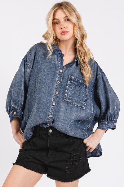 Washed Tencel Chambray Dolman Sleeve Shirt