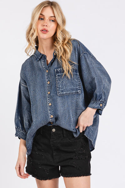 Washed Tencel Chambray Dolman Sleeve Shirt