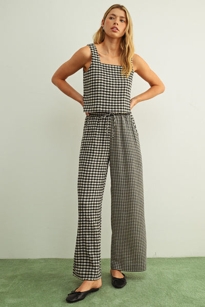 Gingham Square Neck Sleeveless Top
