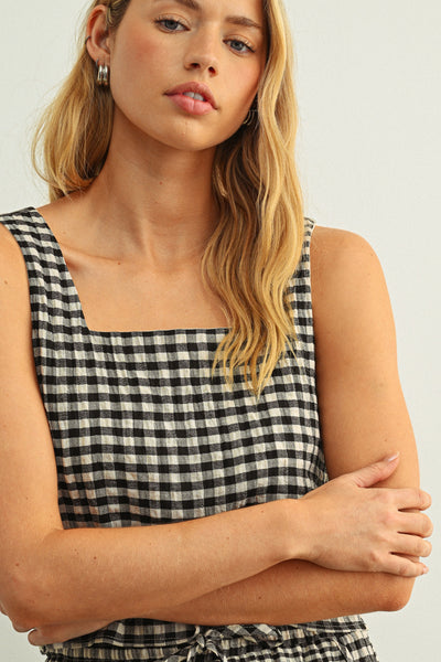 Gingham Square Neck Sleeveless Top