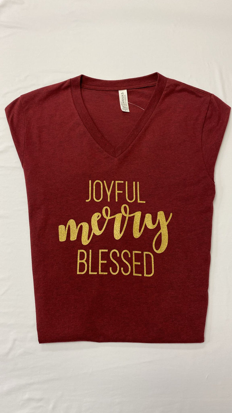 joyful merry bless vneck tee