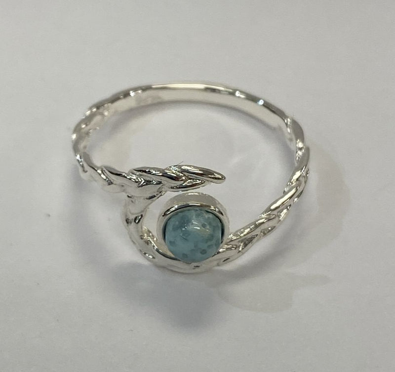 WAVE RING LARIMAR STONE STERLING HAMMERED
