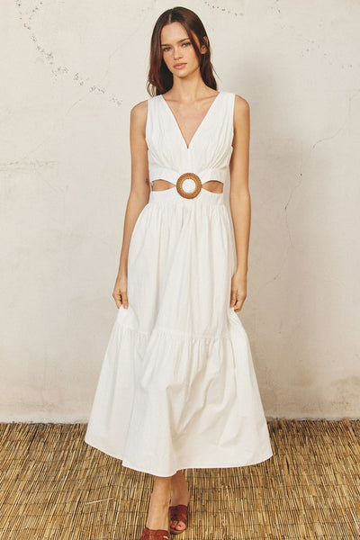 Cotton O Ring Cutout Midi Dress