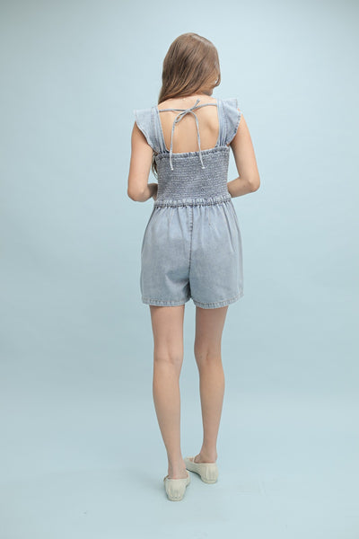 Denim Ruffle Sleeve Romper