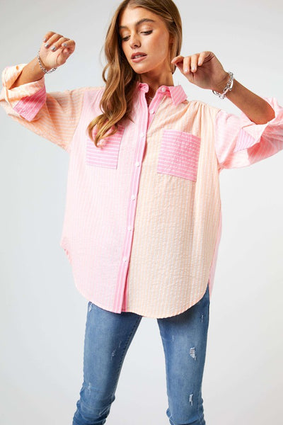 STRIPED COLOR BLOCK SHIRT TOP