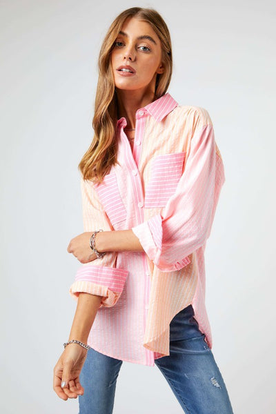 STRIPED COLOR BLOCK SHIRT TOP
