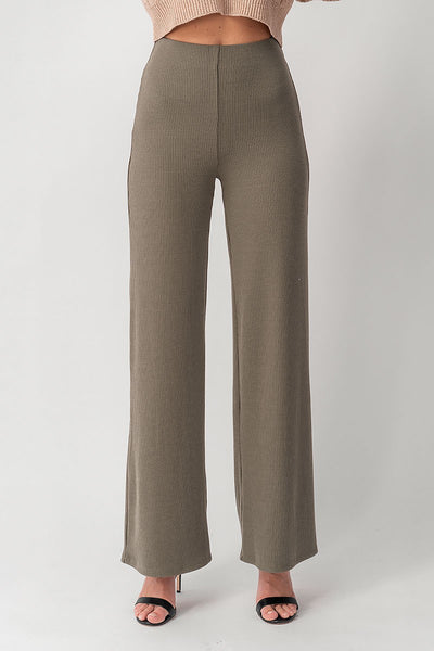 HIGH RISE RIB KNIT PANT