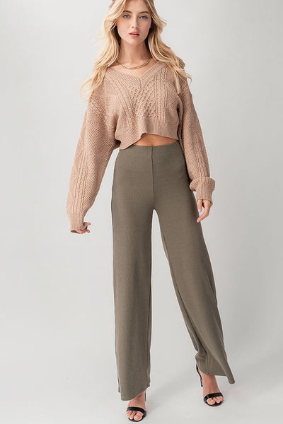 HIGH RISE RIB KNIT PANT