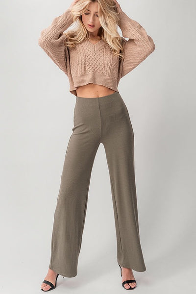 HIGH RISE RIB KNIT PANT