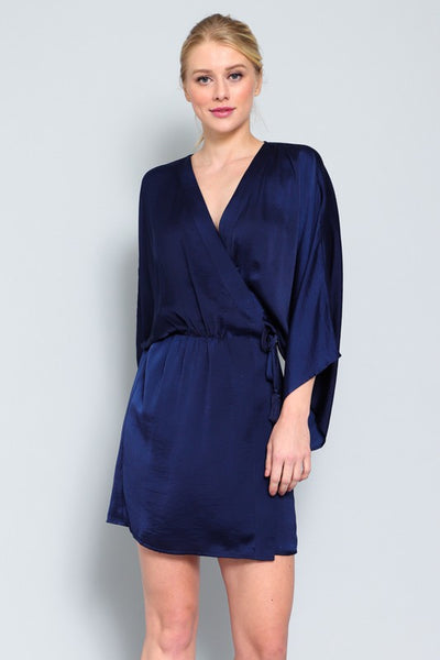 Elegant Kimono Sleeve Wrap Mini Dress