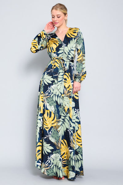 Palm Paradise Belted Maxi Dress