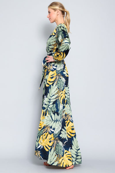 Palm Paradise Belted Maxi Dress