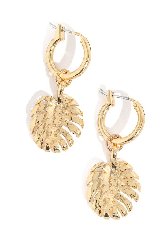 Polished Monstera Leaf Charm Earring