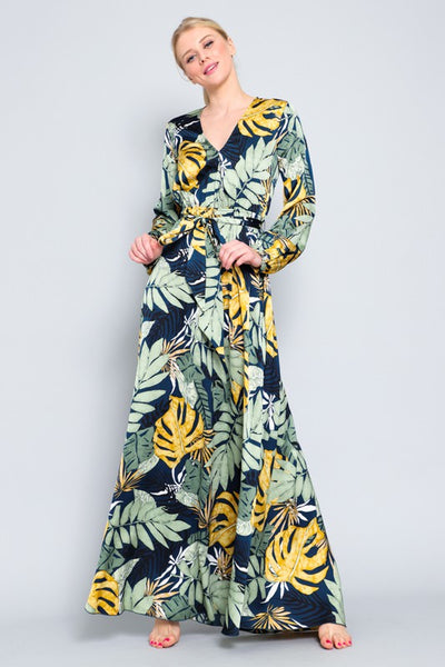 Palm Paradise Belted Maxi Dress