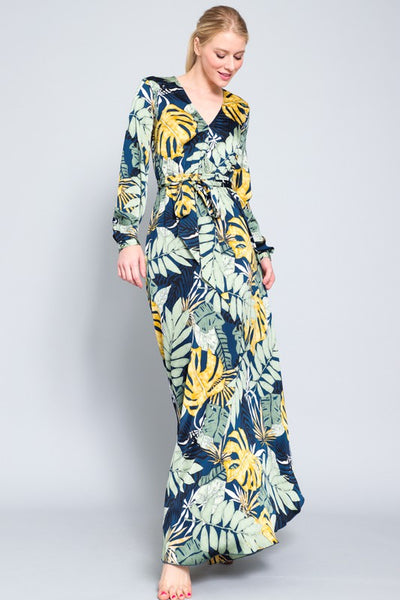 Palm Paradise Belted Maxi Dress