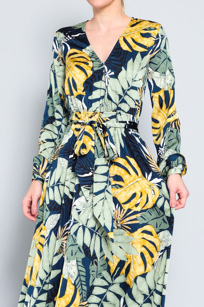 Palm Paradise Belted Maxi Dress
