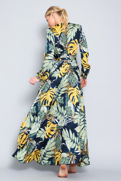 Palm Paradise Belted Maxi Dress