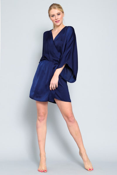 Elegant Kimono Sleeve Wrap Mini Dress
