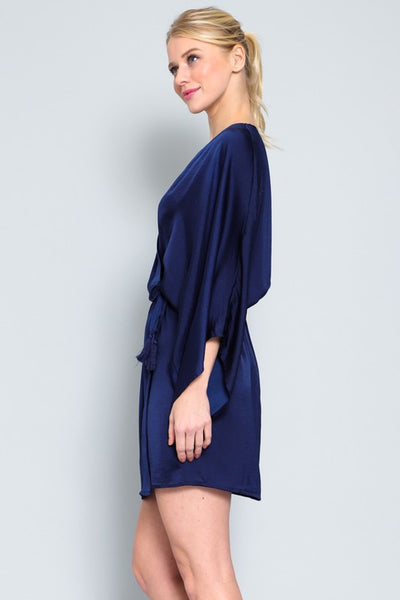 Elegant Kimono Sleeve Wrap Mini Dress