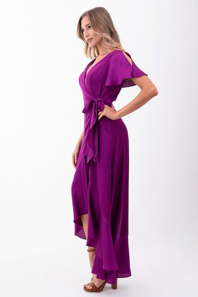 Ruffle Wrap Magenta Maxi Dress