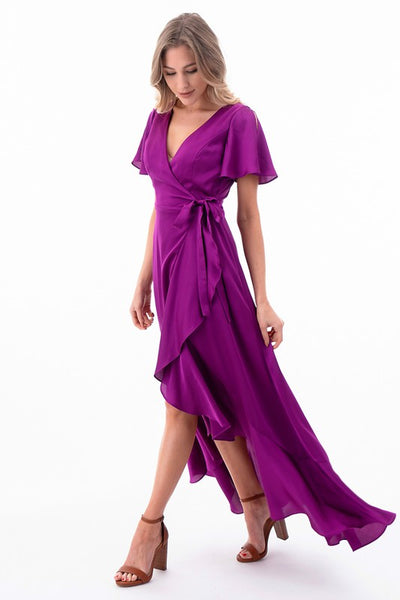 Ruffle Wrap Magenta Maxi Dress