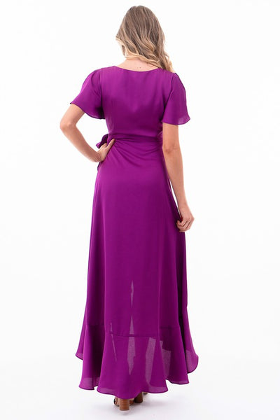 Ruffle Wrap Magenta Maxi Dress