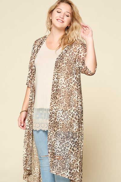 Animal Printed Mesh Long Body Cardigan