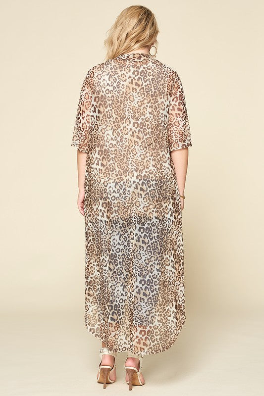 Animal Printed Mesh Long Body Cardigan