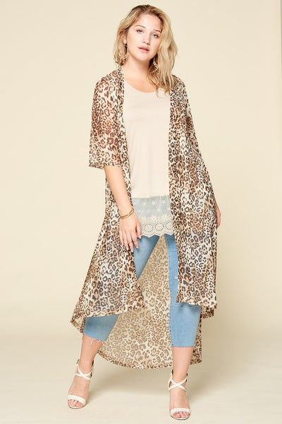 Animal Printed Mesh Long Body Cardigan