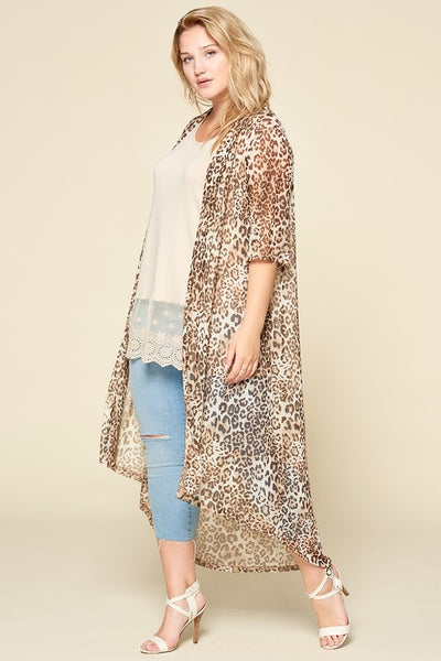 Animal Printed Mesh Long Body Cardigan
