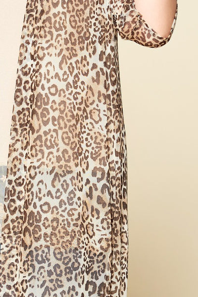 Animal Printed Mesh Long Body Cardigan