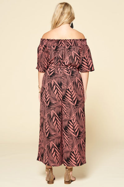 Plus Size Tropical Palm Leaf Printed Jumpsuit