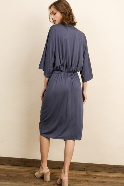 V-Neck Ruched Midi Dress