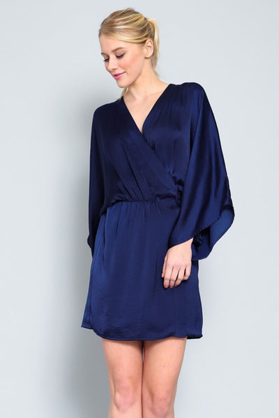 Elegant Kimono Sleeve Wrap Mini Dress