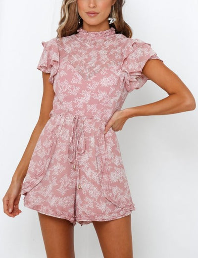Pink and White Open Back Romper