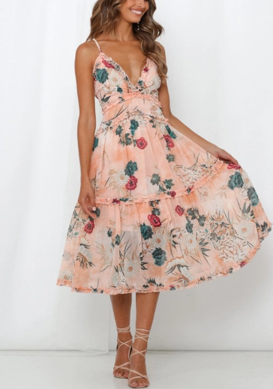 Floral Printed Ruffle Midi Dress