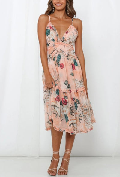 Floral Printed Ruffle Midi Dress