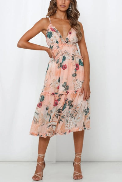 Floral Printed Ruffle Midi Dress