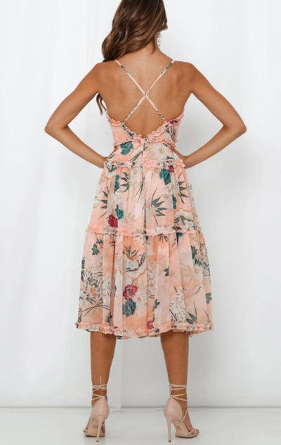 Floral Printed Ruffle Midi Dress