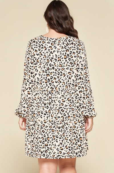 Leopard Printed Knit Babydoll Dress
