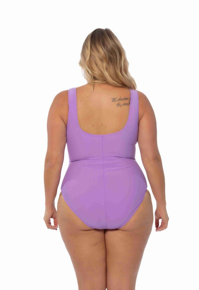 PLUS SOLID V NECK ONE PIECE WITH CENTER SHIRRING