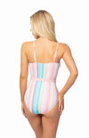 PINK STRIPED BELTED DETAIL ONE PIECE SWIMSUIT