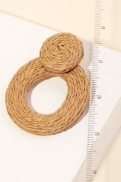 Straw Braided Circle Drop Earrings