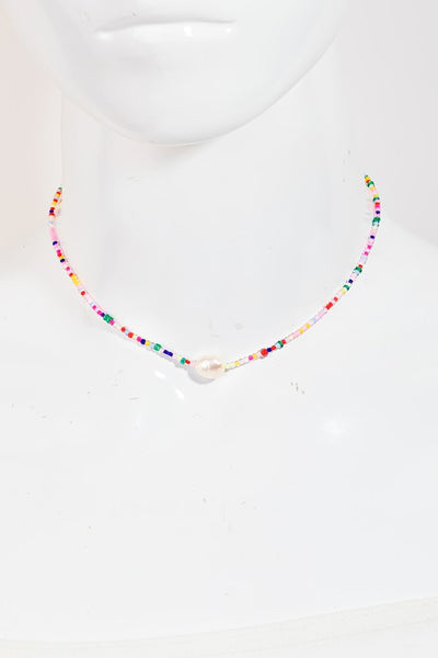 Dainty Bead Pearl Charm Necklace