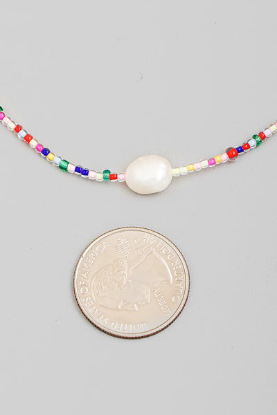 Dainty Bead Pearl Charm Necklace